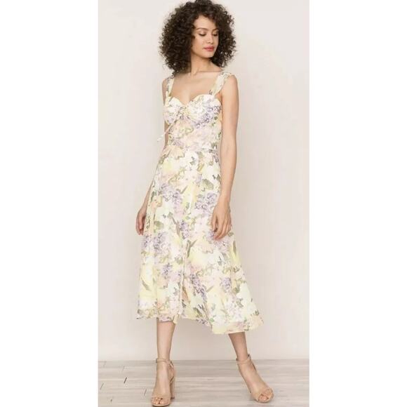 YUMI KIM 'Ariana' Garden Lemon Floral Chiffon Midi Sundress US Large - Picture 4 of 13